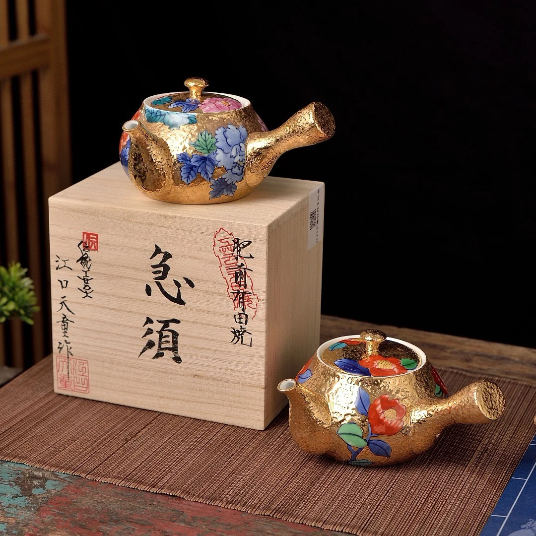 （单壶，拍下联系客服备注）江口天童 全金 侧把 手绘壶，