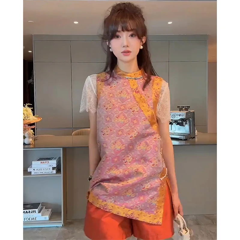 2025夏季新款新中式国风巨好看独特漂亮洋气斜襟盘扣粉色唐装上衣