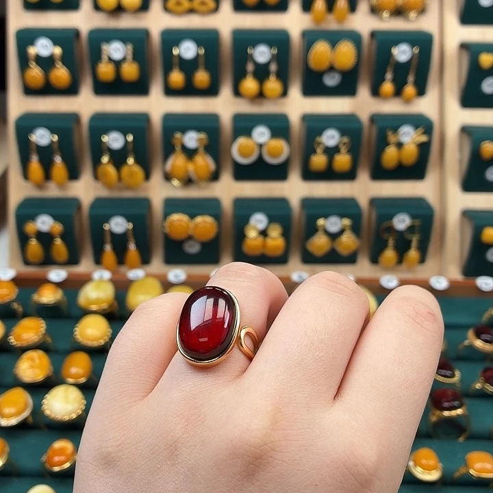 琥珀银S925镶嵌戒指