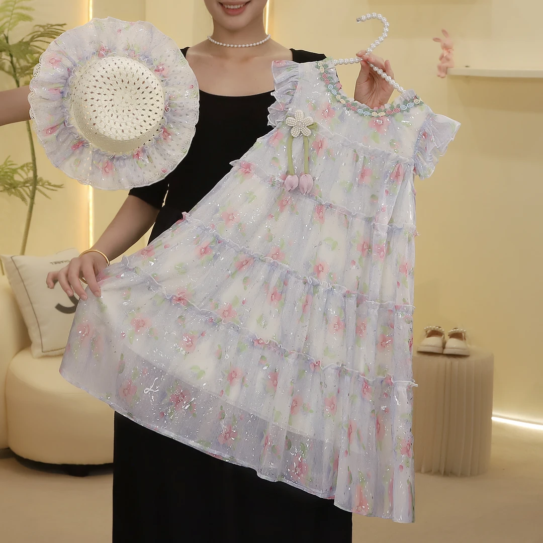 女童连衣裙2025夏季新款小飞袖印花裙中大童公主裙5230001756