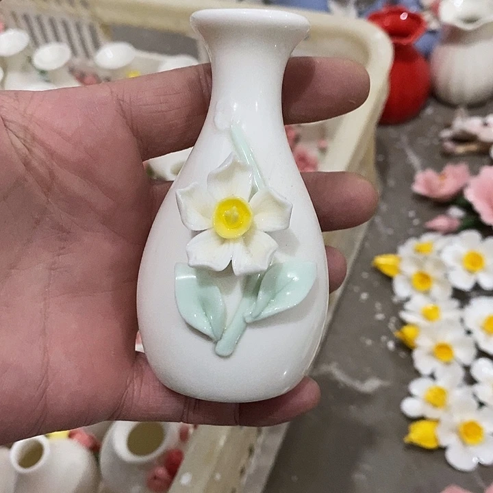 瓷片纯手工陶瓷花摆件瑕