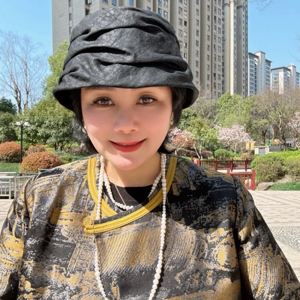 布塔香云纱香妃帽桑蚕丝高级轻奢真丝帽百搭简约女士渔夫帽