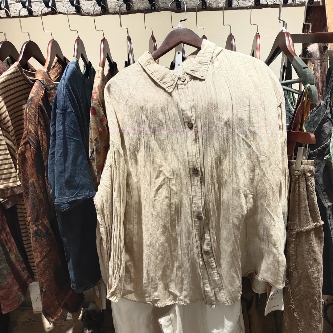 秋季慵懒高级感宽松亚麻印花休闲开衫衬衫