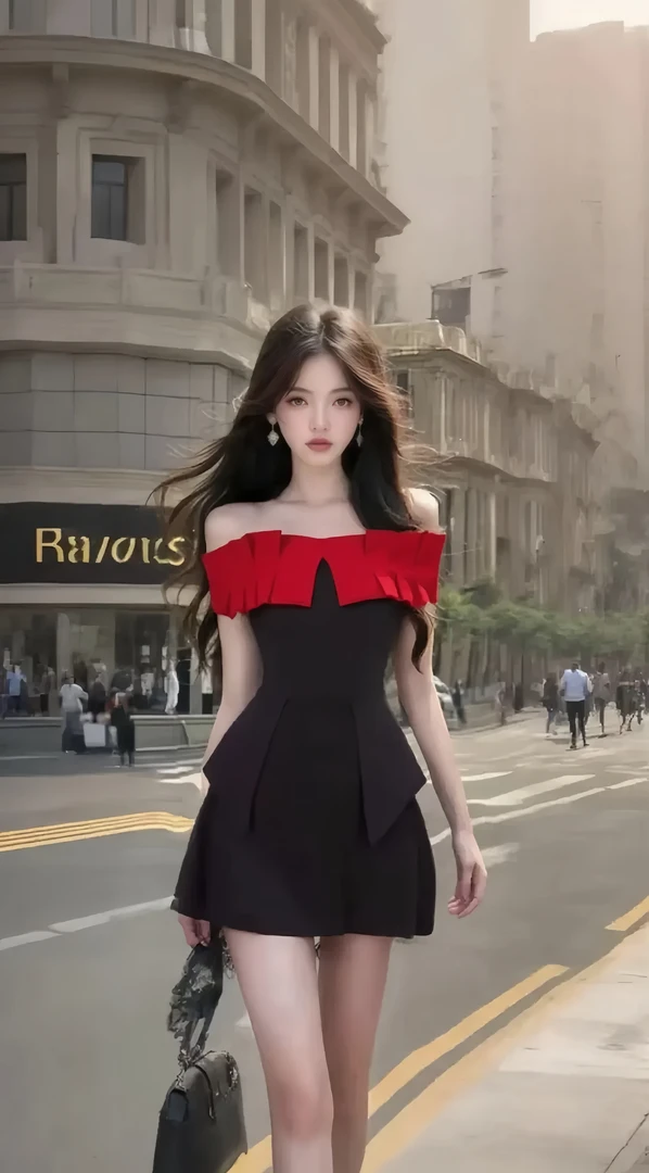 一字肩木耳边新款辣妹显瘦纯欲黑色短款连衣裙气质小众设计感夏季