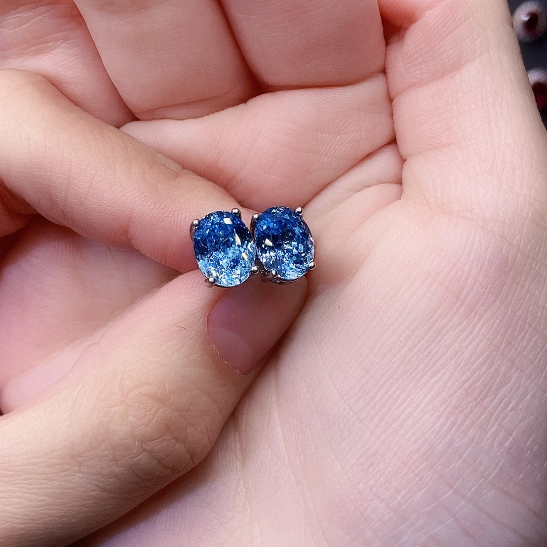 海蓝宝石耳饰银S925镶嵌