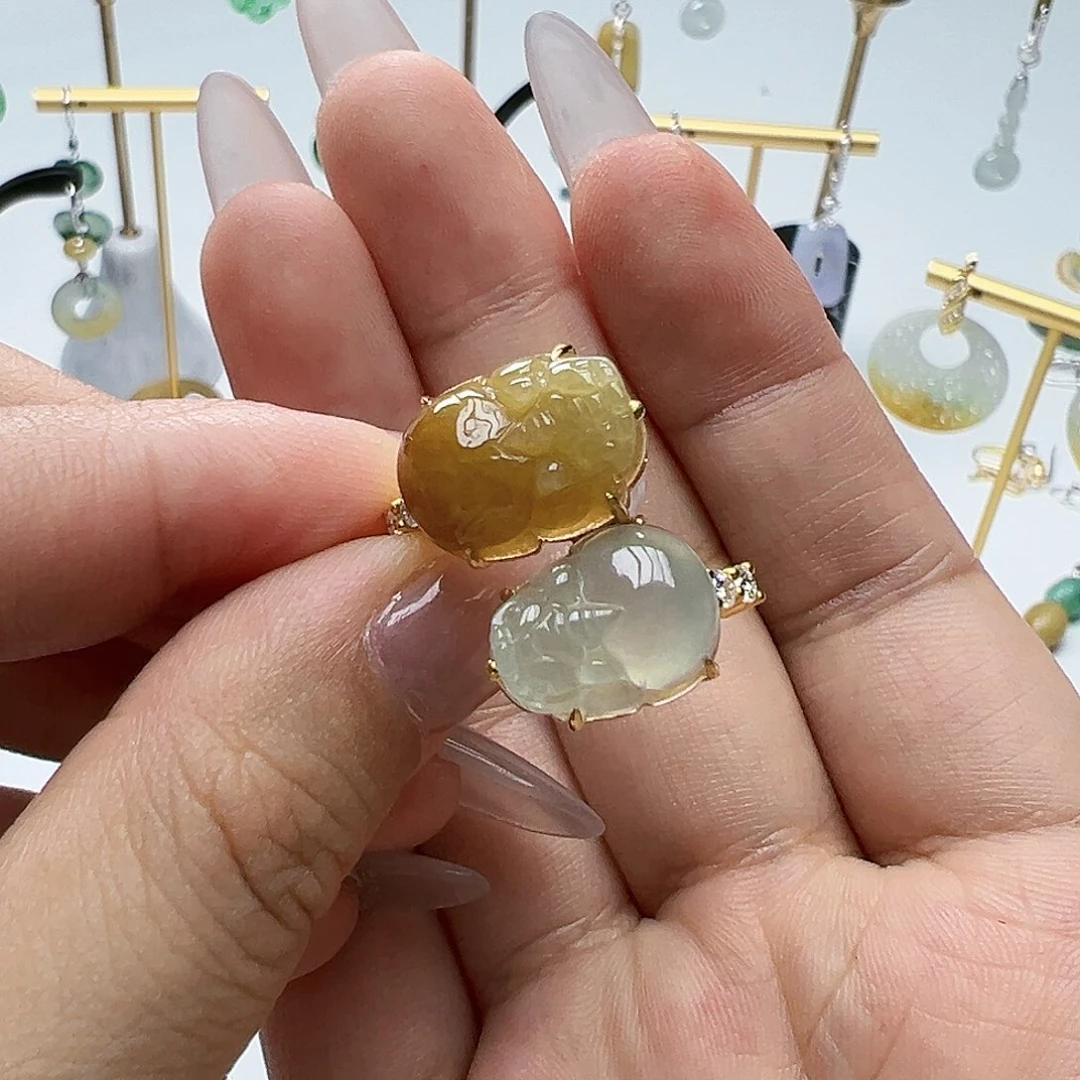 18K金镶嵌戒指翡翠忆****！天然缅甸A货翡翠