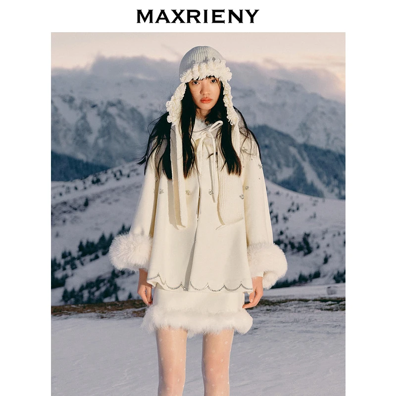 【商场同款】MAXRIENY精致宫廷风钉钻装饰A型大衣2024冬季新款