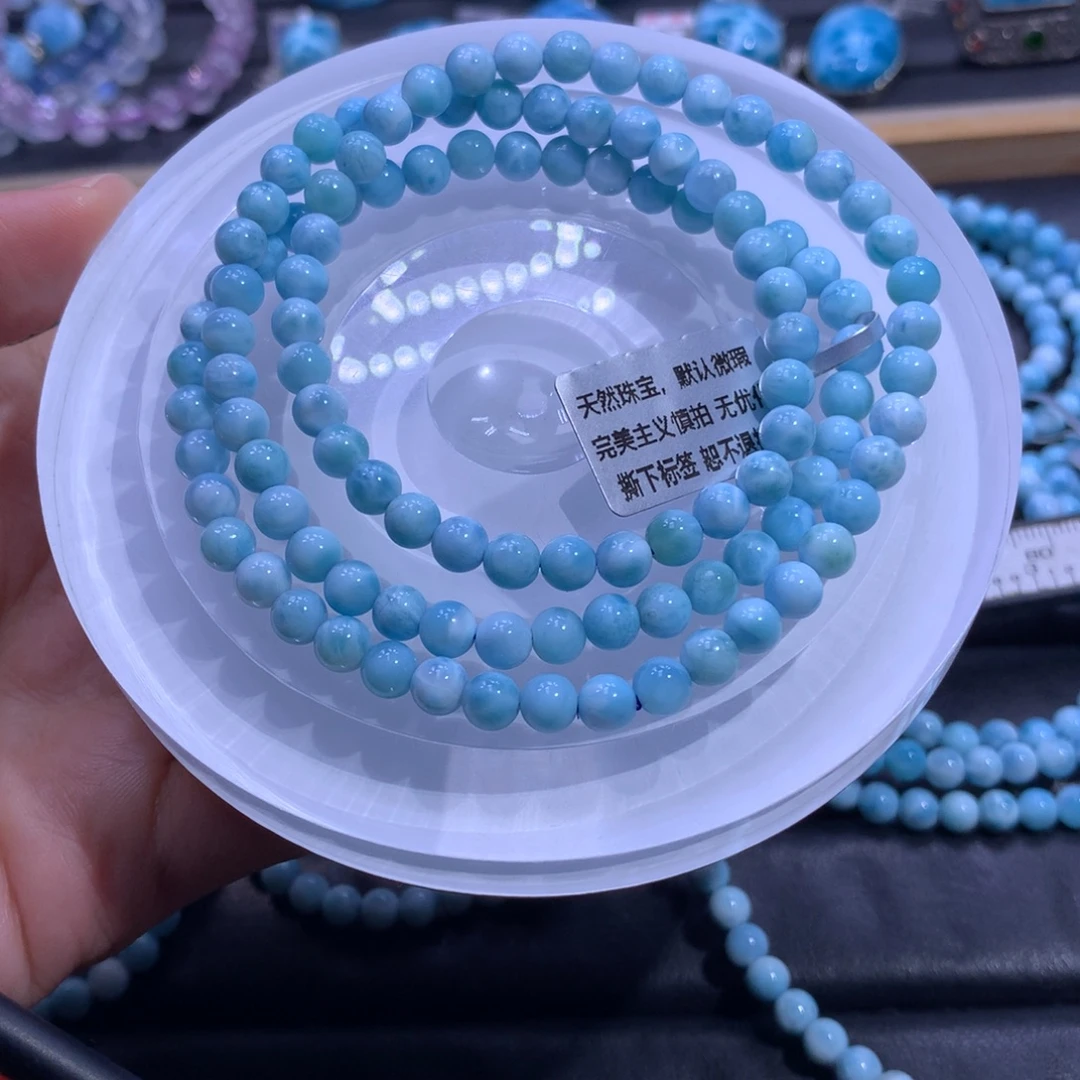 针钠钙石（海纹石）未镶嵌手链5m三圈手串01534色差略异