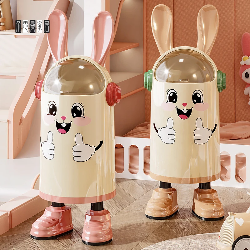 朵思曼创意卡通家用翻盖垃圾桶高颜值兔耳朵双桶带盖滑轮厨房客厅