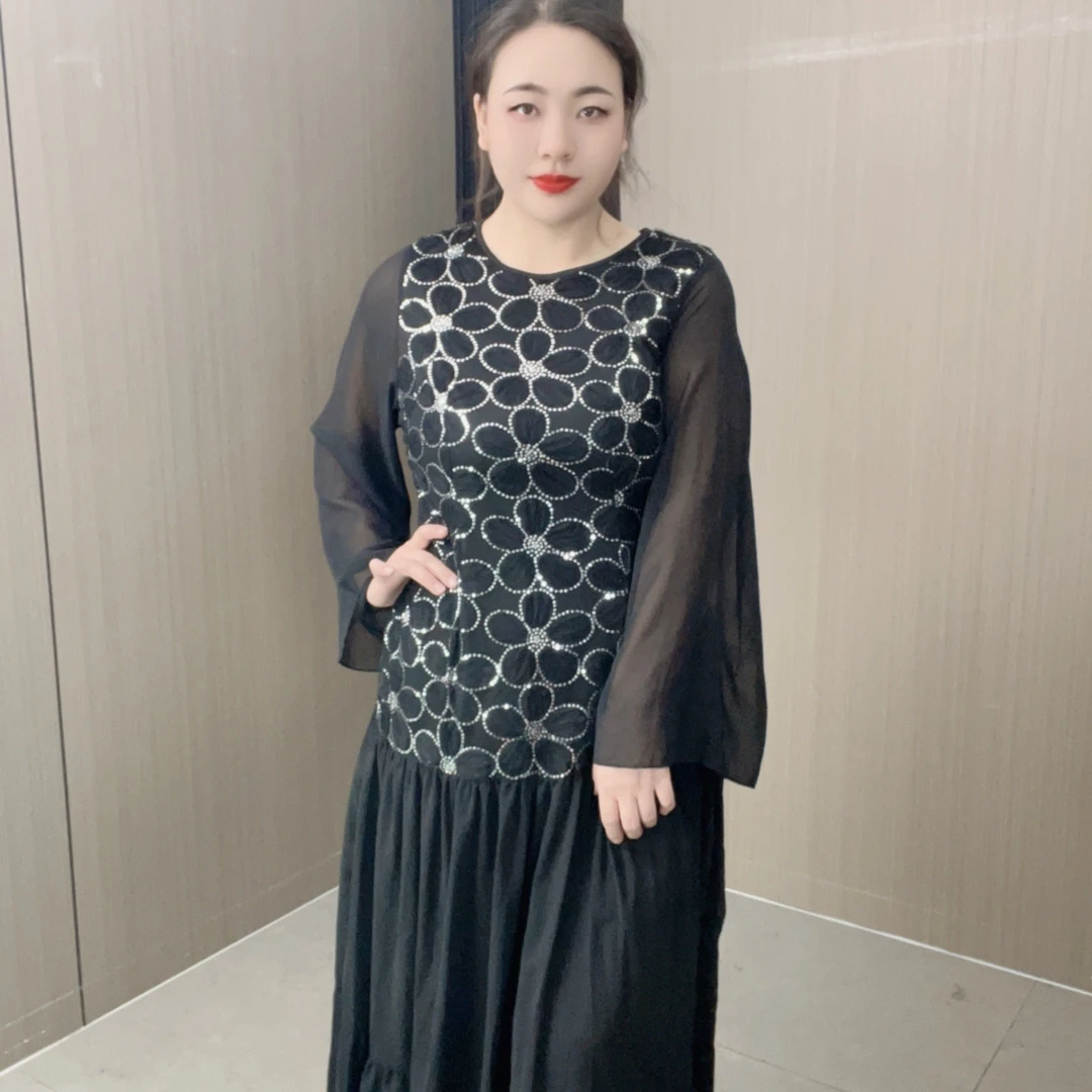 【乔姐严选0073】时尚风成人长袖提花薄款衬衫小衫圆领连衣裙时尚
