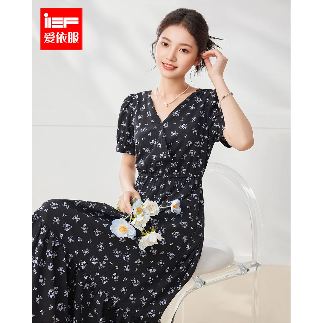IEF/爱依服2025夏季新款通勤碎花温柔气质收腰显瘦时尚女连衣长裙