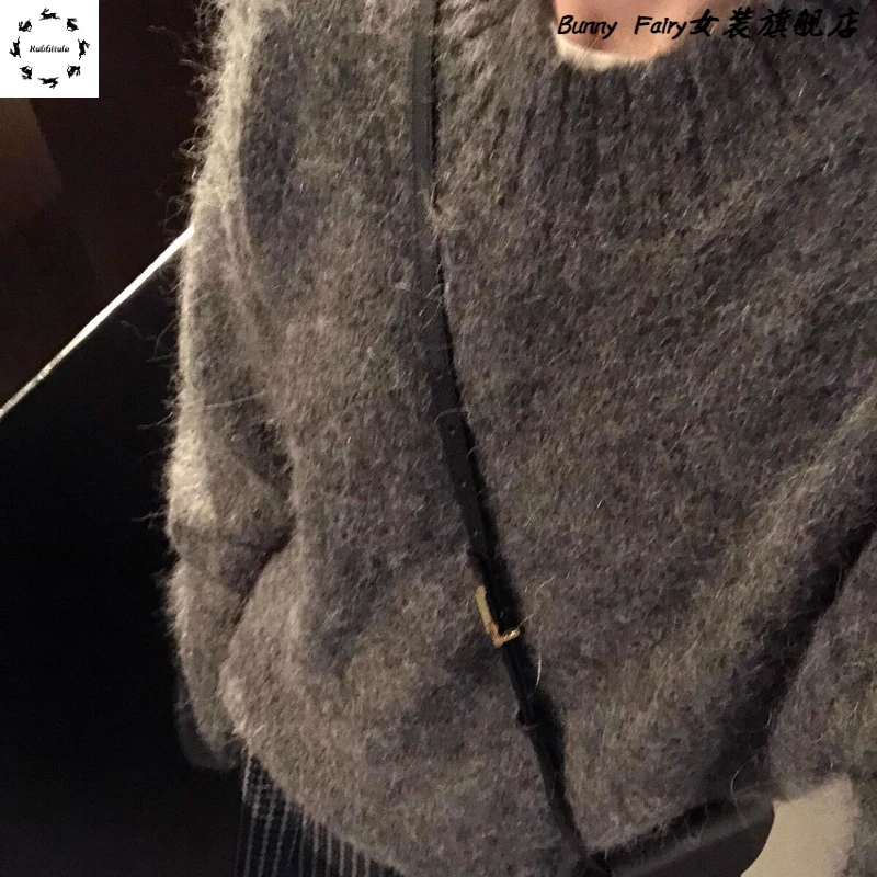 灰色圆领套头毛衣女秋冬毛茸茸软糯叠穿内搭宽松针织衫上衣高智感
