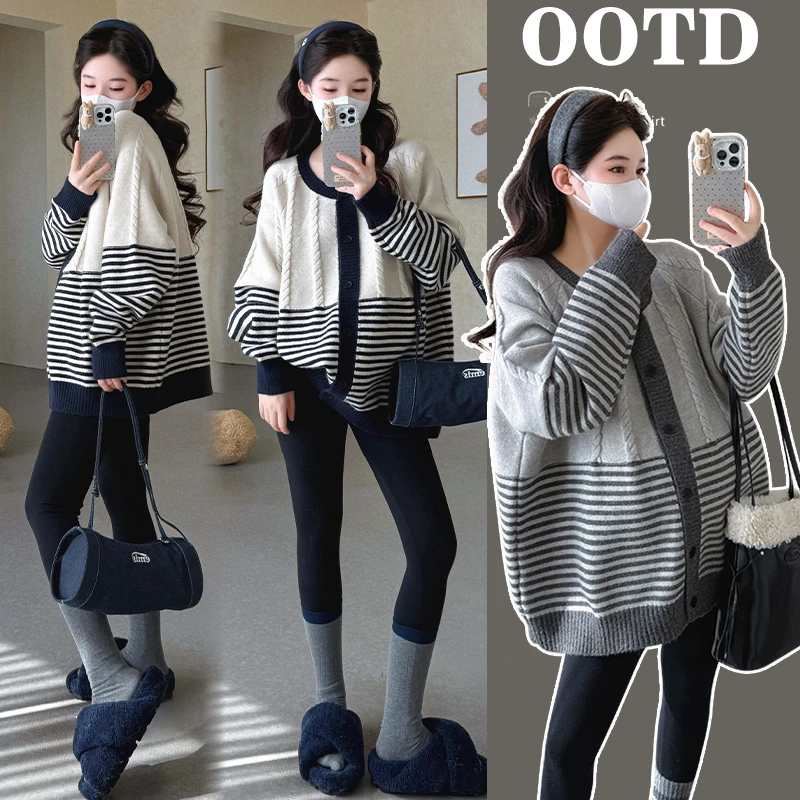 加厚秋季孕妇装时髦洋气秋冬孕妇加厚毛衣外套宽松时尚韩版孕妇装