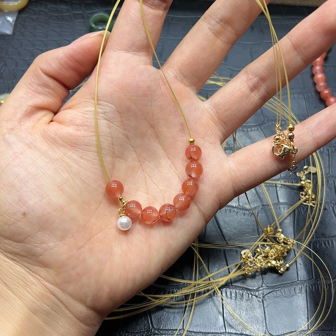 烟晶手链银S925镶嵌南红项链A110