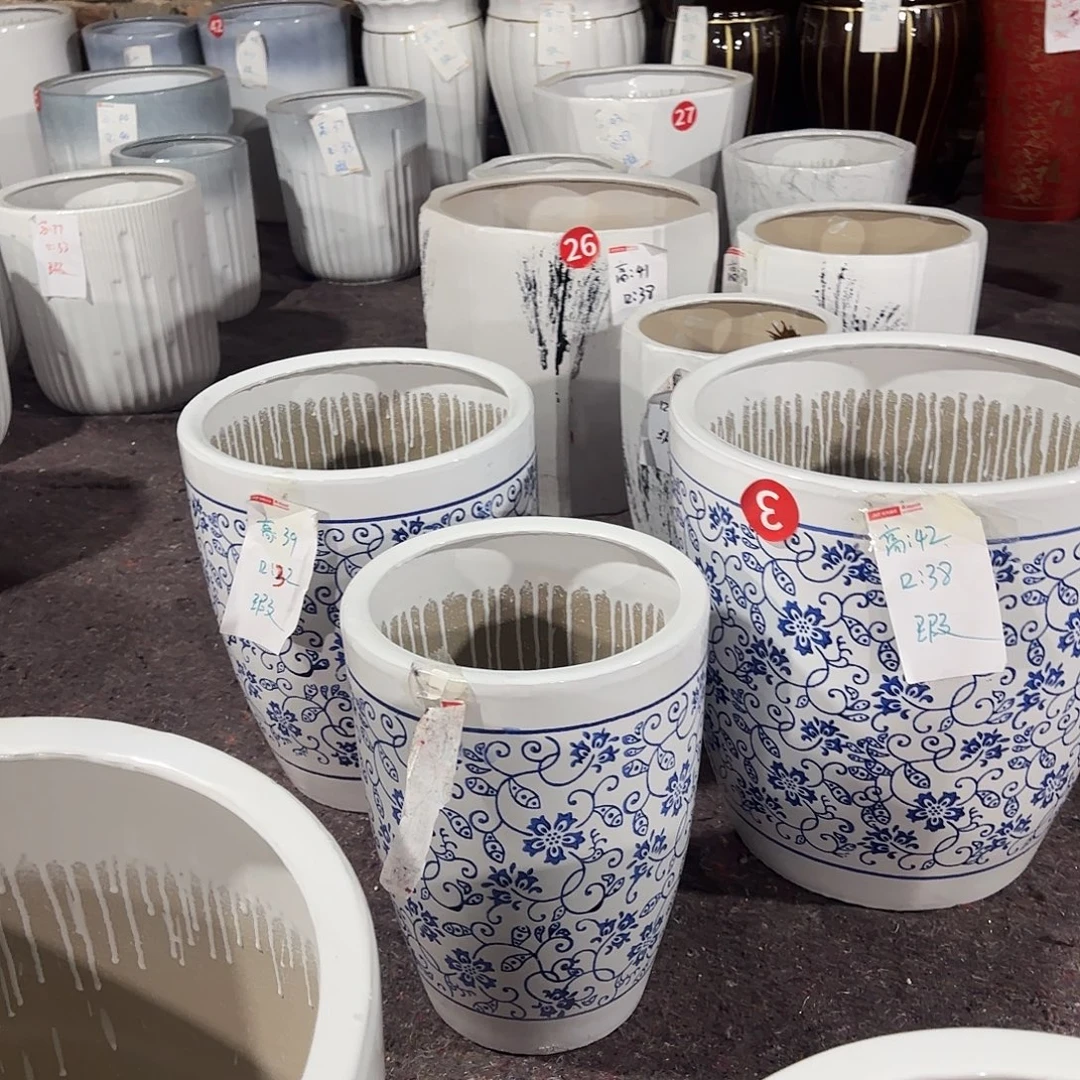 青花一套三个盆微瑕