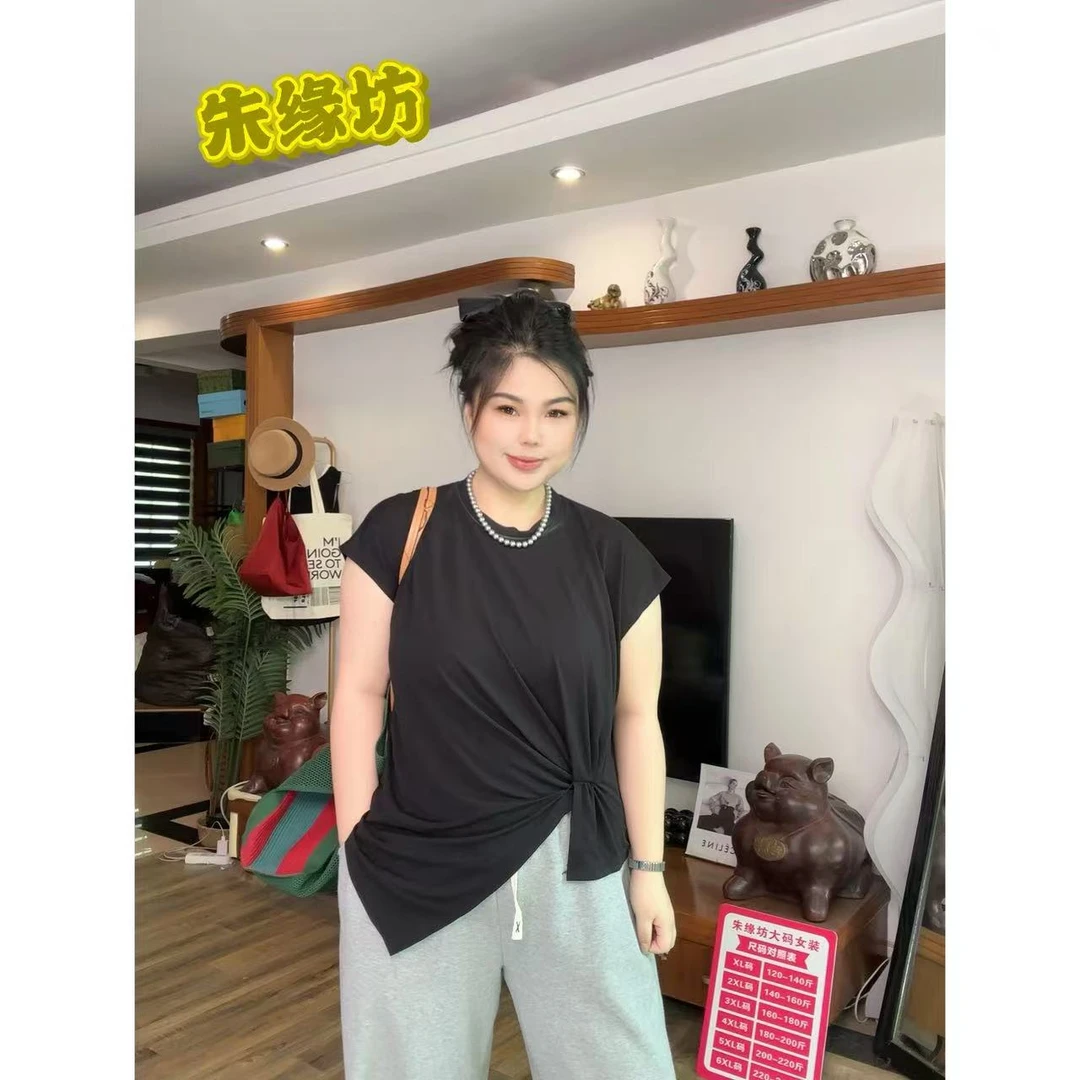 【伊伊推荐】2025大码轻熟气质高级时尚不规则扭结收腰t