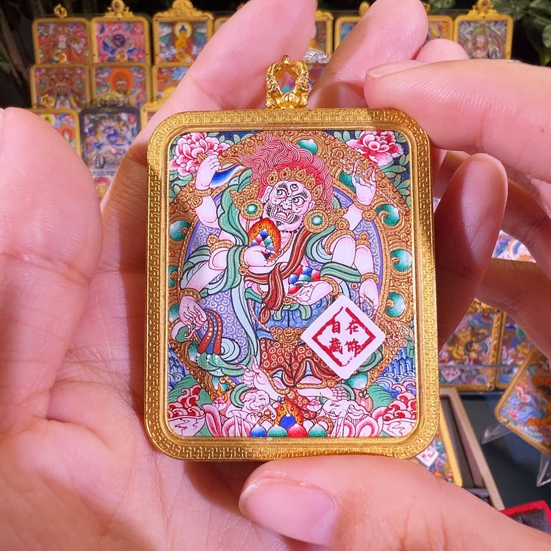 吊坠白六热贡纯手绘唐卡