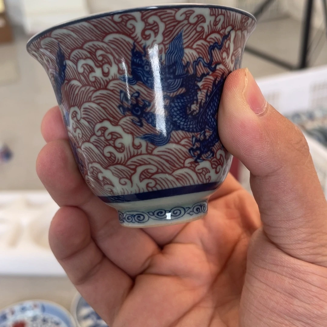瓷片青釉海水龙铃铛杯
