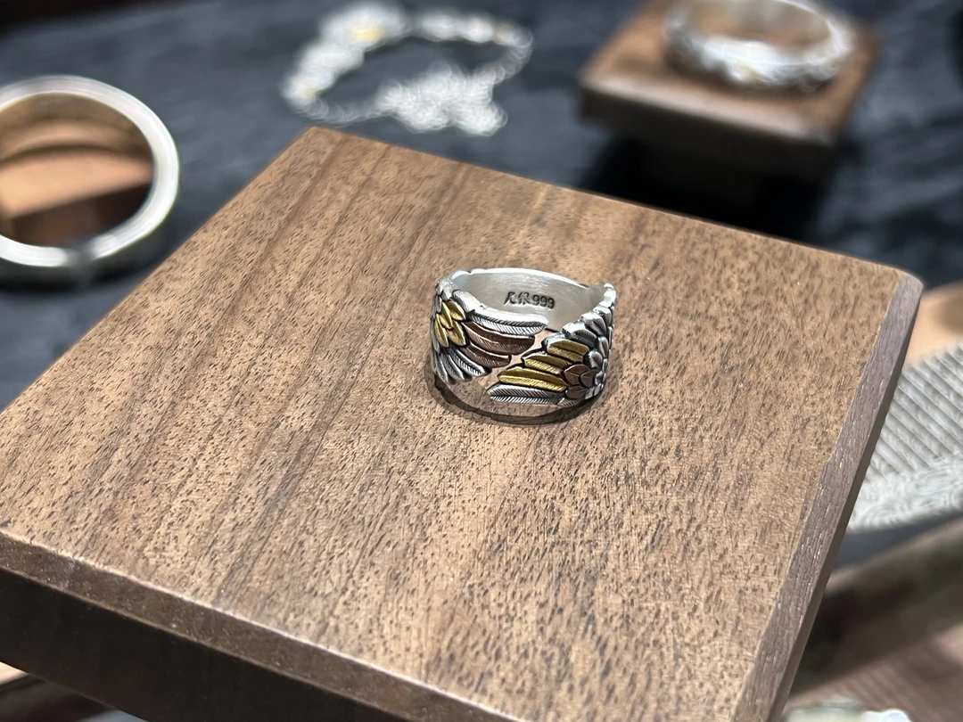 足银戒指 《万羽相拥》浮雕原创时尚民族风戒指复古流光风情侣
