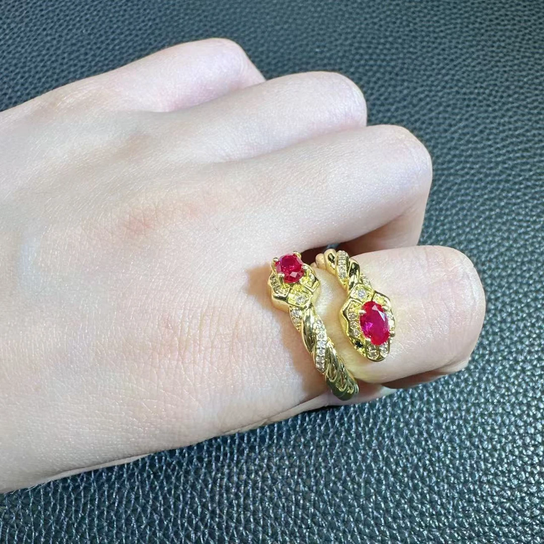 培育红宝石【红宝石蛇形戒指】时尚百搭男女同款戒指（B507）