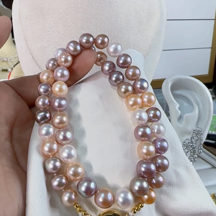 银S925镶嵌淡水珍珠糖果极光炫彩9左右V*V