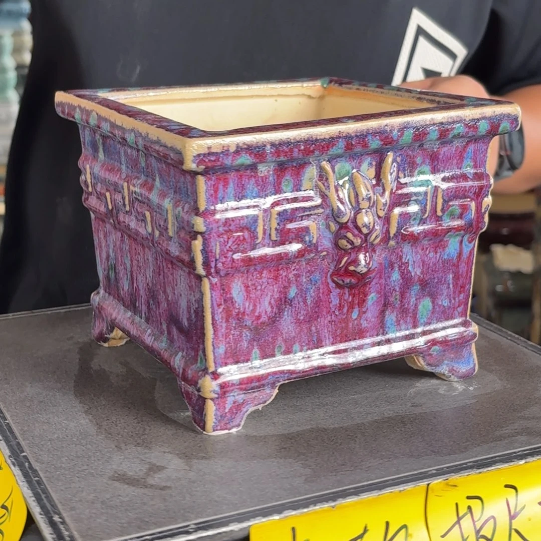 。一风堂石湾花盆 盆口变形 内14*11