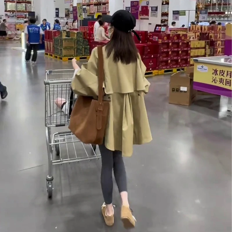 卡其色风衣外套女中长款2025春秋季新款宽松简约小个子斗篷风大衣