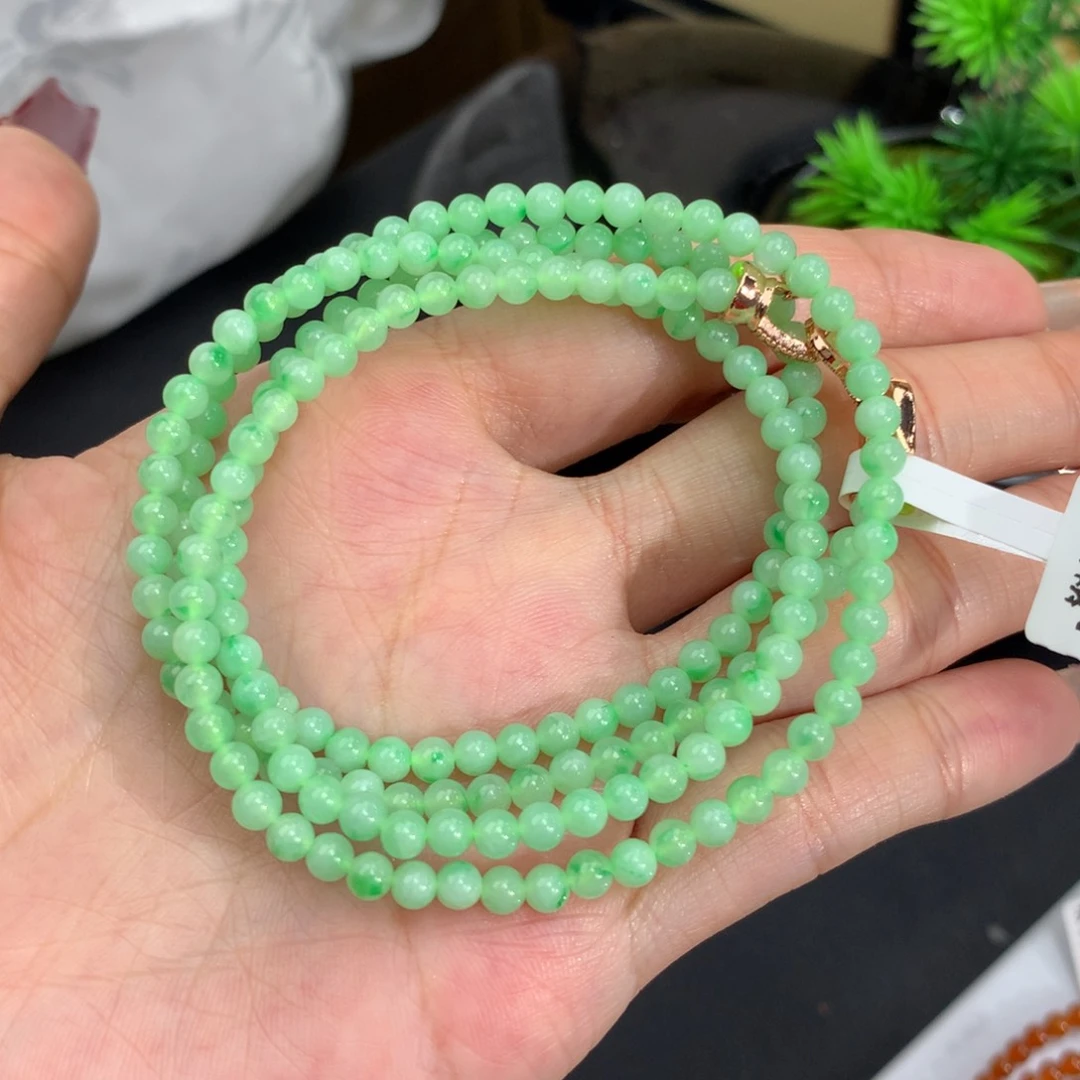 翡翠手链未镶嵌卡3.7冰晴绿飘花小米项链