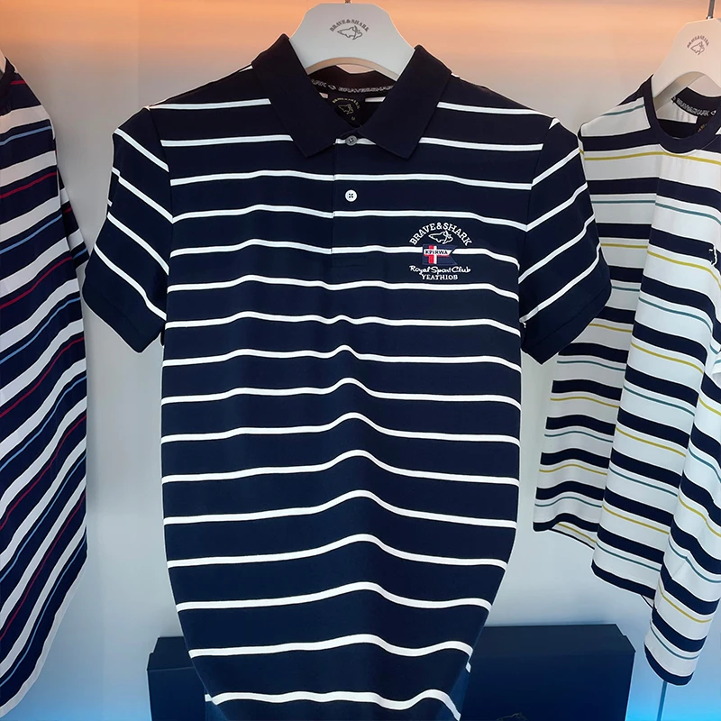 【官方正品】BRAVE&SHARK/鲨鱼男士高端条纹POLO衫短袖透气商务体恤