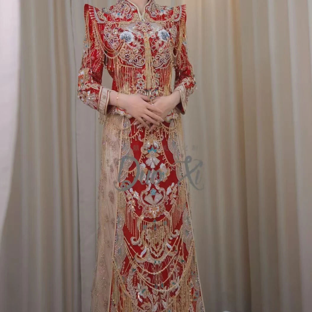 秀禾服新娘2025新款红金中式嫁衣重工出阁服敬酒服重工奢华礼服女