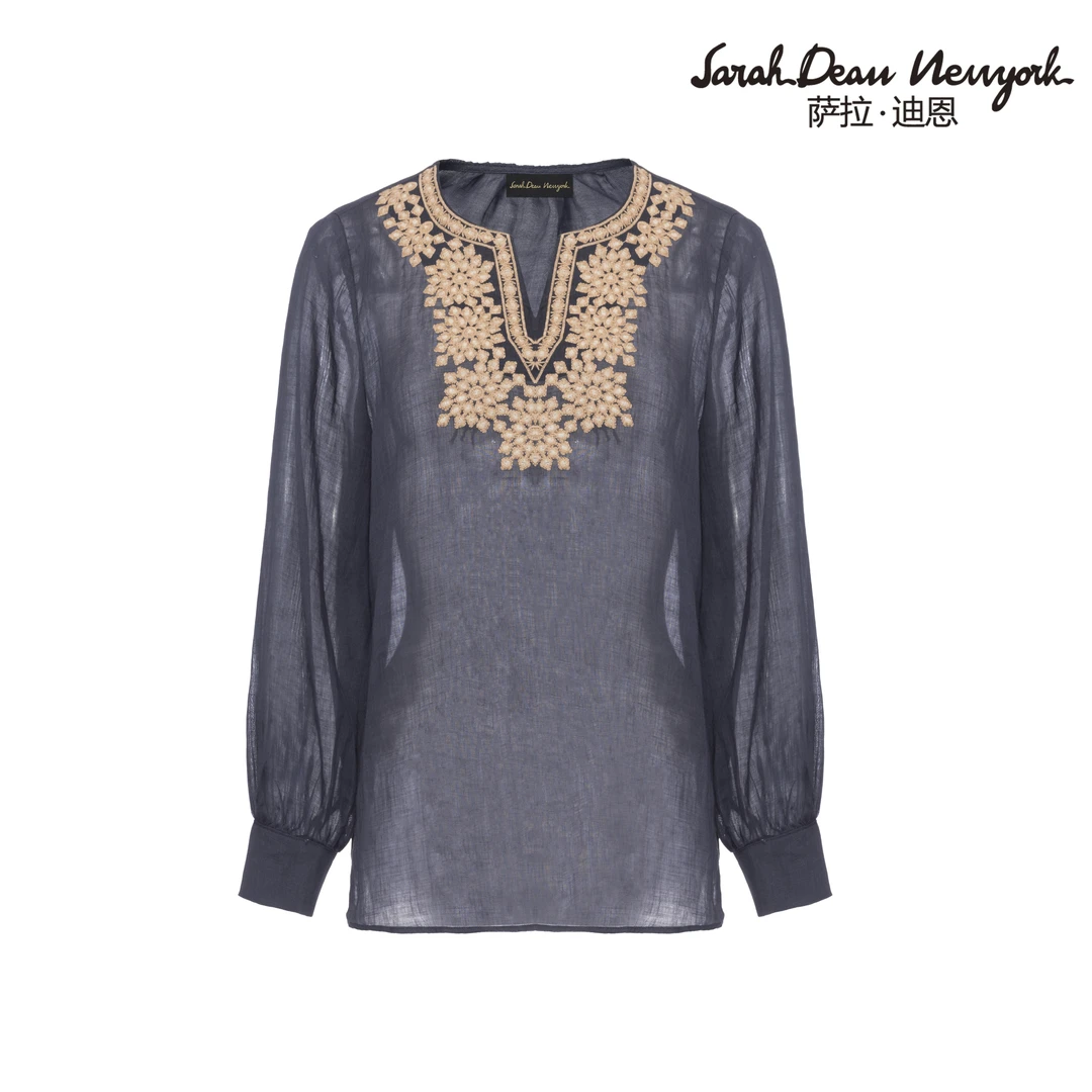 【萨拉迪恩】苎麻时尚百搭气质花领华贵精致上衣