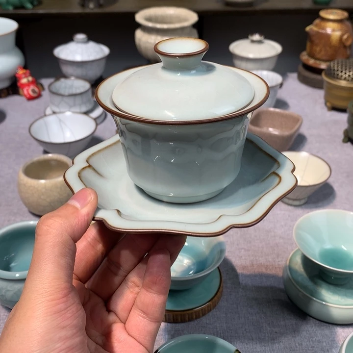 龙泉青瓷铁胎三才盖碗