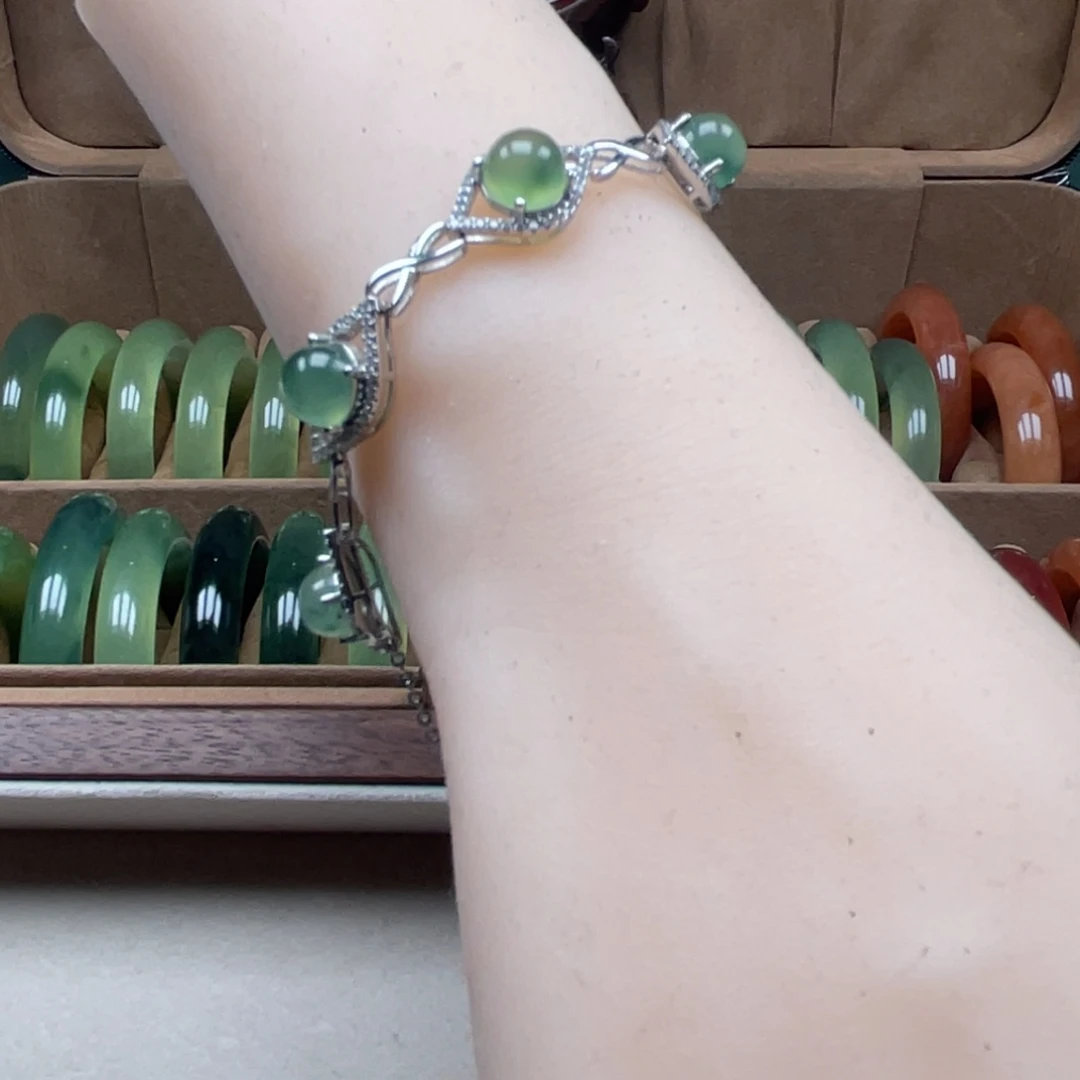 蛇纹石玉银S925镶嵌手链