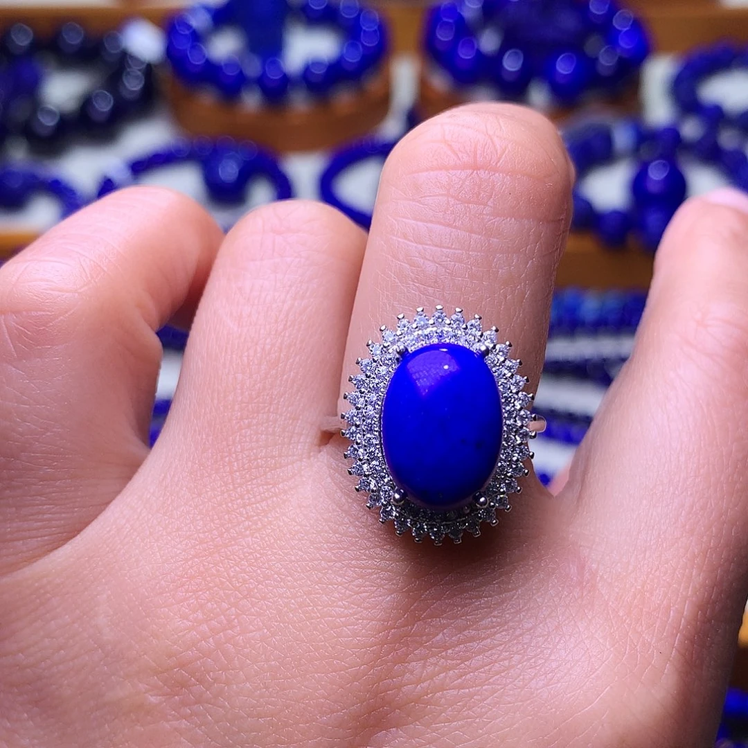 青金石银S925镶嵌戒指13.6*9.8m