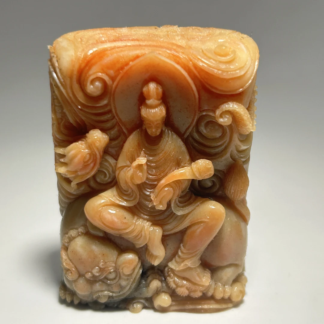 猛犸牙雕粉咖文殊吊坠55*39*17mm假一罚四X1454