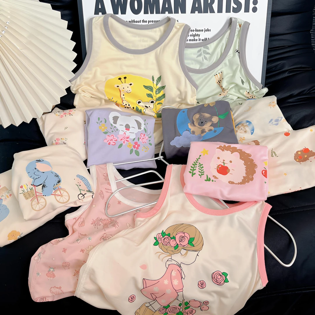 【2件装】男女童春夏印花背心莫代尔优可丝内穿打底贴身睡衣