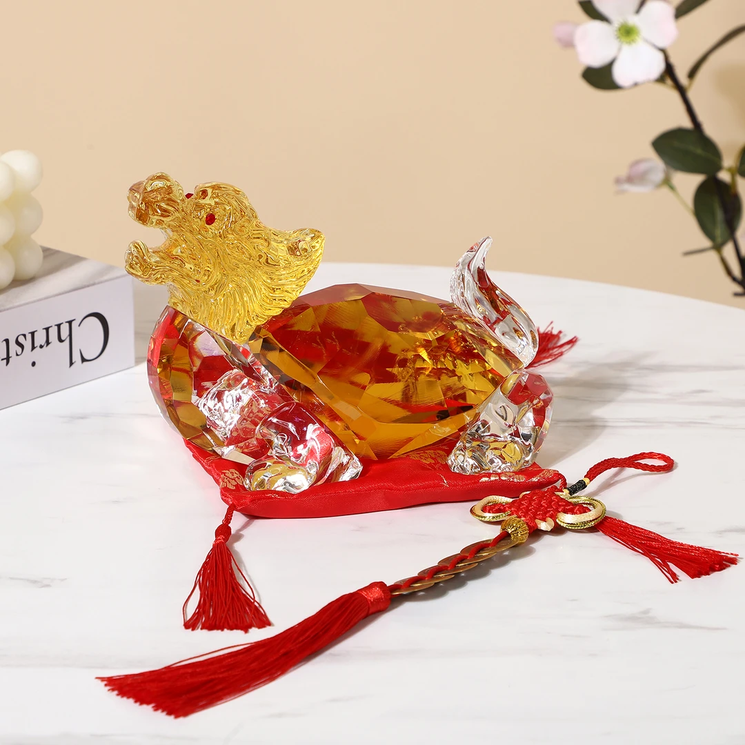 水晶龙龟摆件办公室茶几书桌酒柜装饰品