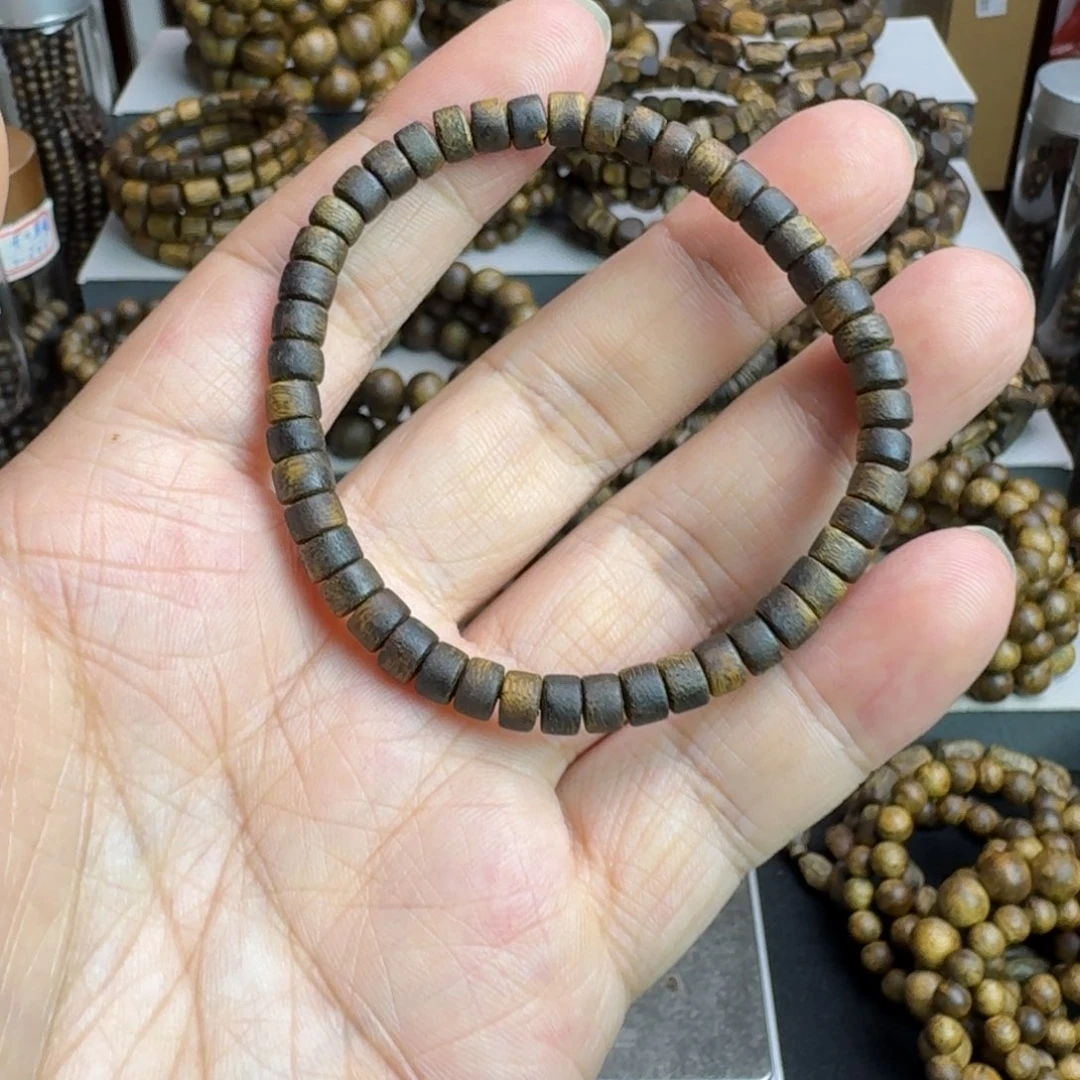 沉香沉香碎屑沉水奇楠厚片珠单圈5MM发一