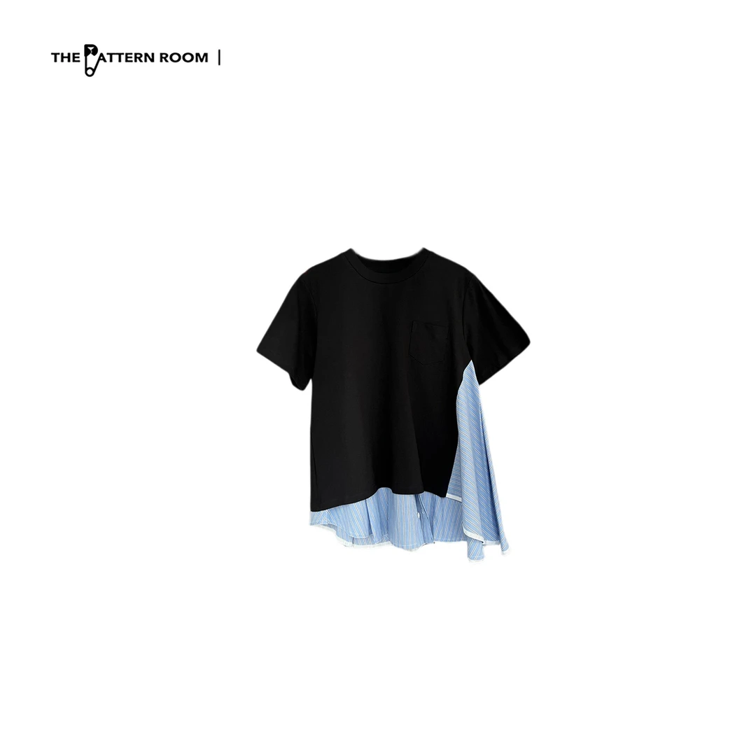 The pattern room | 多元重组夏日层次反对称衬衫下摆拼接T恤