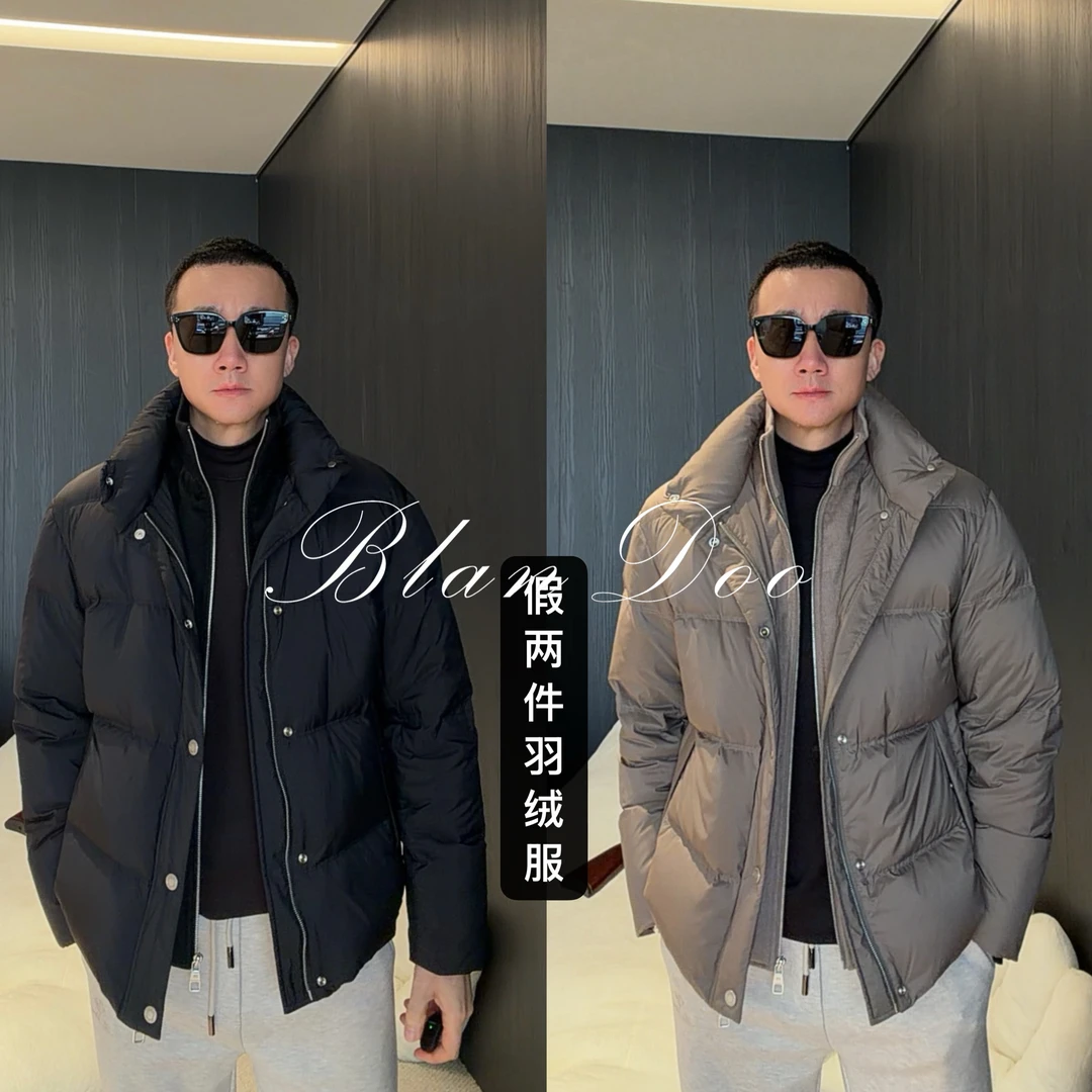 BLANDOO “层次感假两件” 男士高品质90白鸭绒立领羽绒服H1BD77