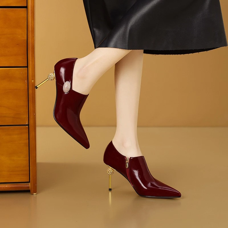 旗袍模特走秀细跟高跟鞋T台旗袍鞋喜婆婆婚宴时尚真皮鞋牛皮鞋子