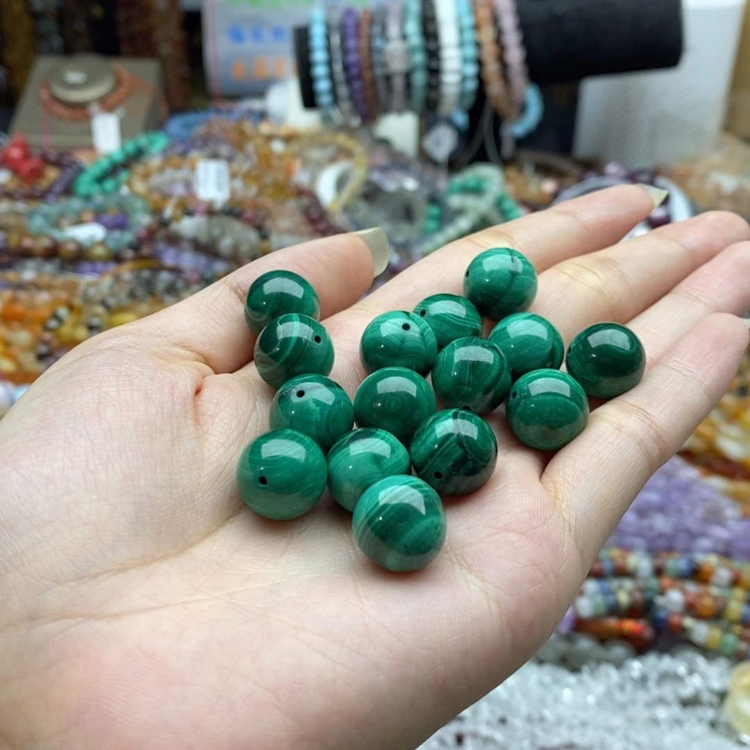 玛瑙/玉髓未镶嵌珠宝半成品一个天然12mm孔雀石圆珠