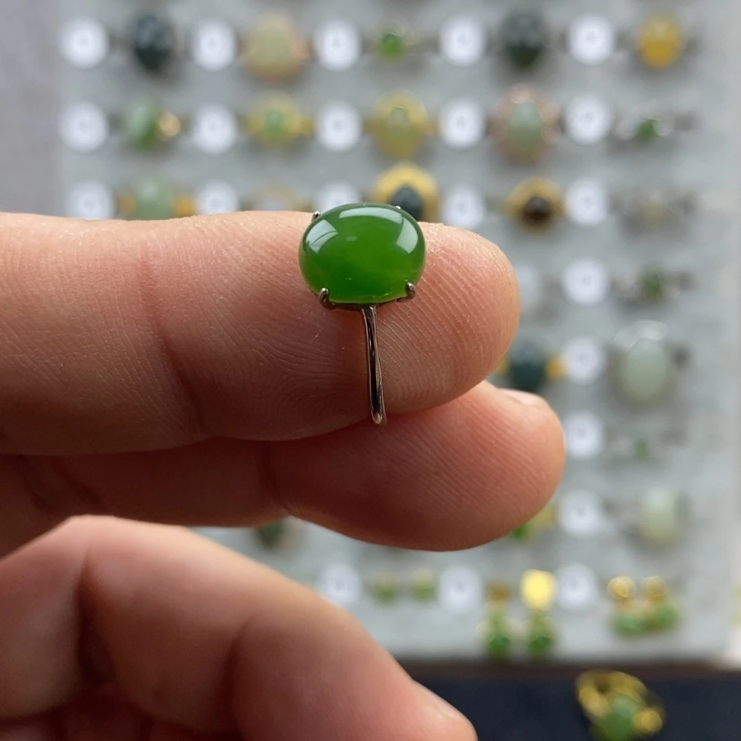 和田玉（碧玉）银S925镀金镶嵌戒指