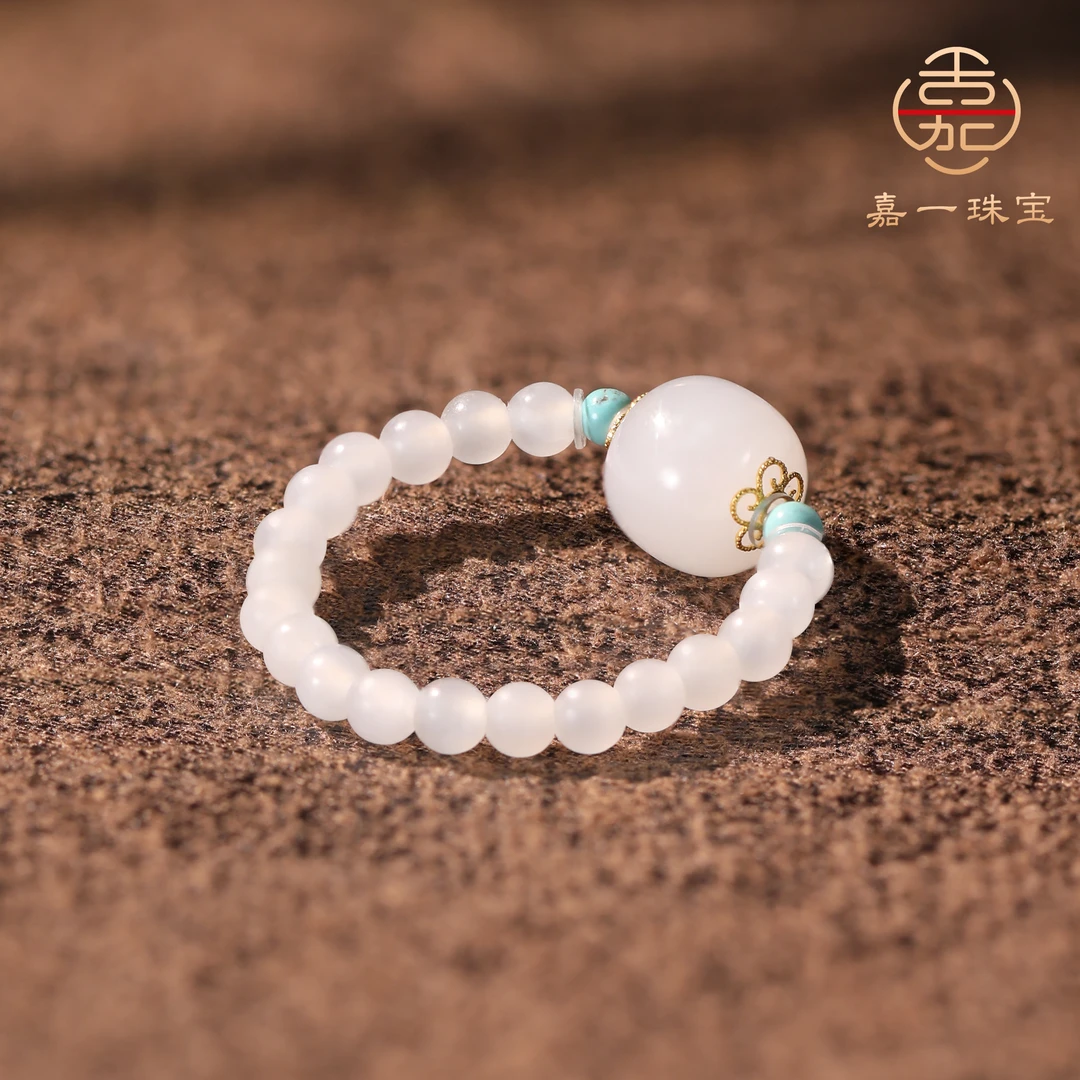 【嘉一珠宝】和田玉白玉K金戒指