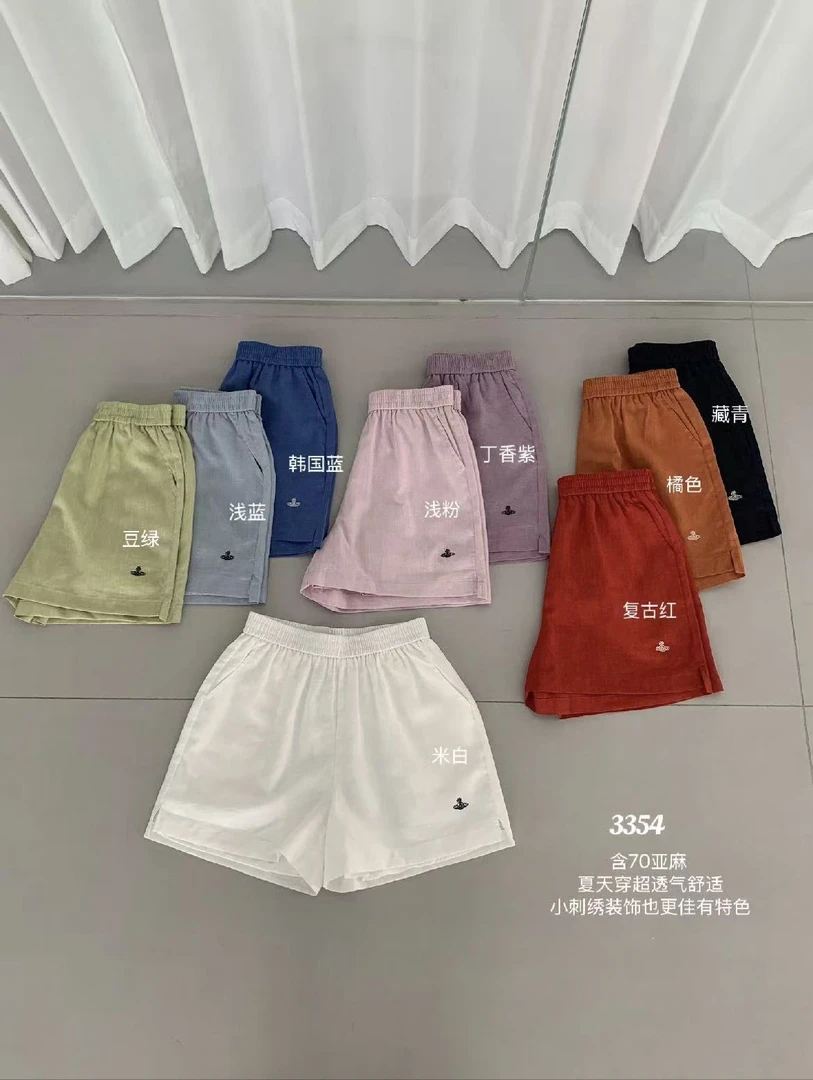 anna@653354 韩系简约百搭刺绣高腰休闲短裤（70的亚麻）6-6