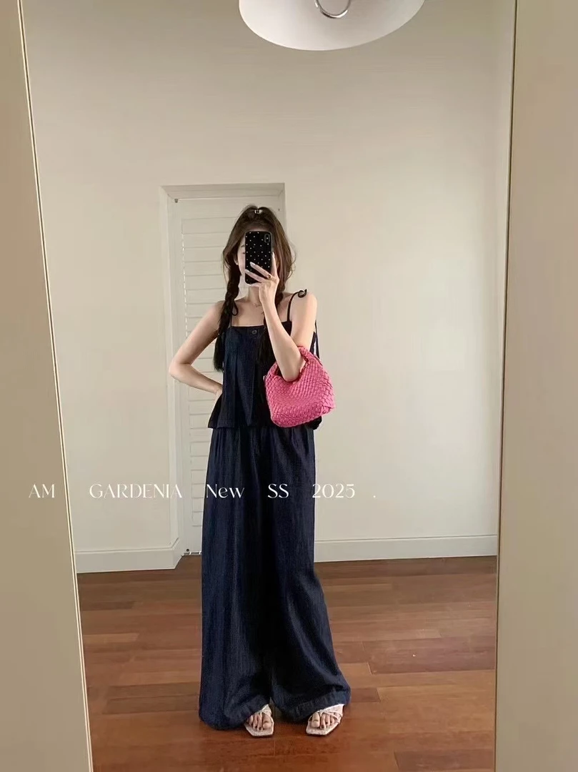 大小姐家——夏季柔软薄款牛仔吊带与休闲裤搭配套装