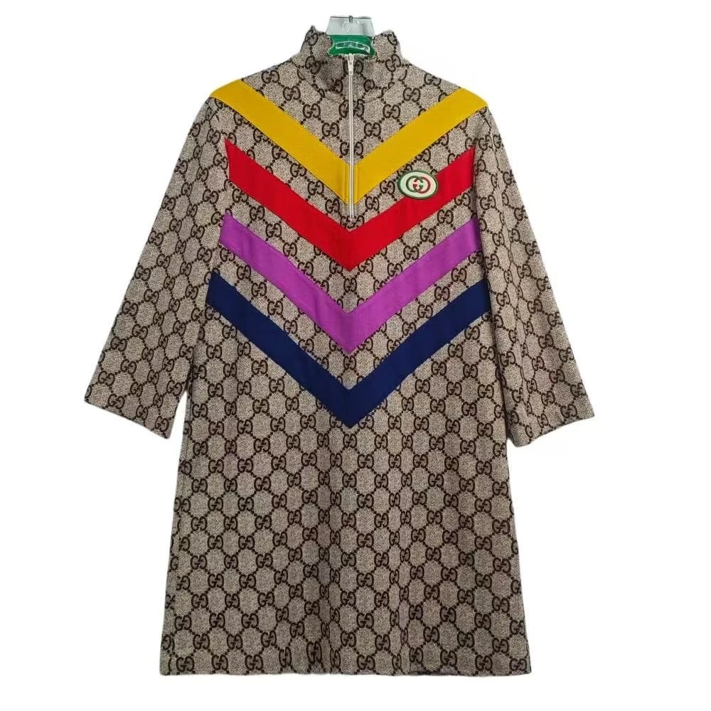 99新 GUCCI/古驰 /葡萄籽奢潮/帆布满印图案印花长袖连衣裙/S码