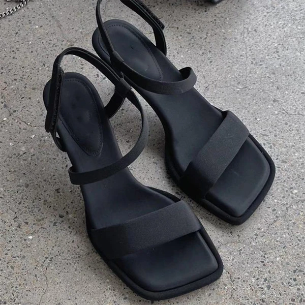 欧货晚风百搭仙女风凉鞋女2025夏季新款魔术贴方头细跟露趾高跟鞋