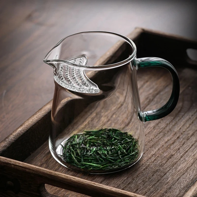 玻璃月牙公道杯茶漏一体绿茶专用茶具过滤泡茶公杯滤网功夫分茶器