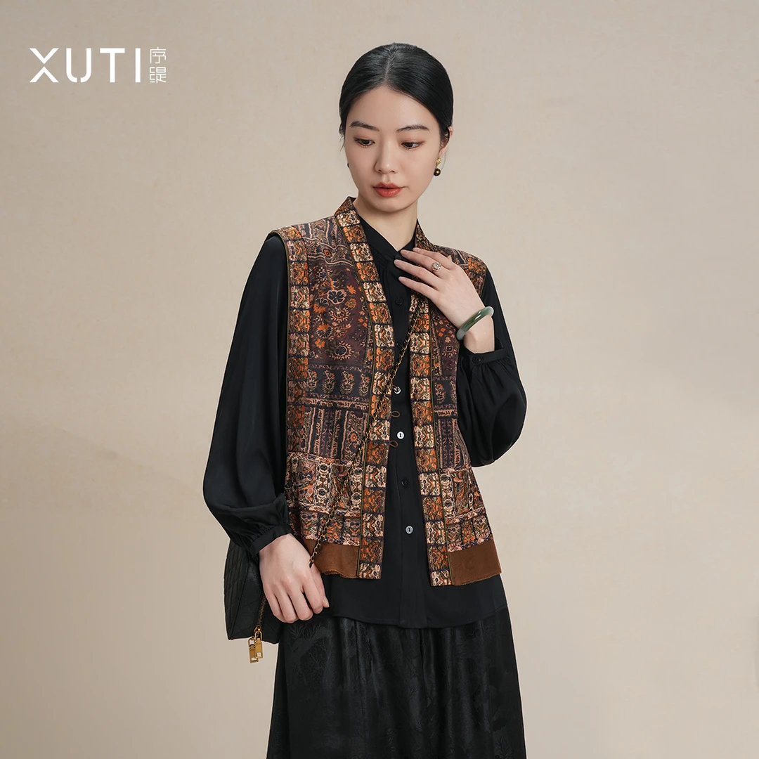 序缇非遗香云纱 100%桑蚕丝国风新中式马甲女早春H116-27590